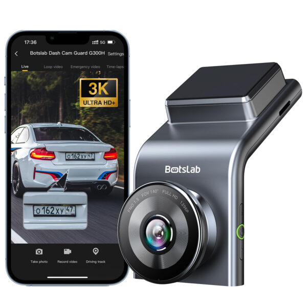 Botslab Dash Cam G300H Pro, 1296P Car DashCam, 140° Wide Angle Car Camera, Color Night Vision, Built in WiFi GPS, 24h Motion Detection Parking Mode, Emergency and Loop Recording